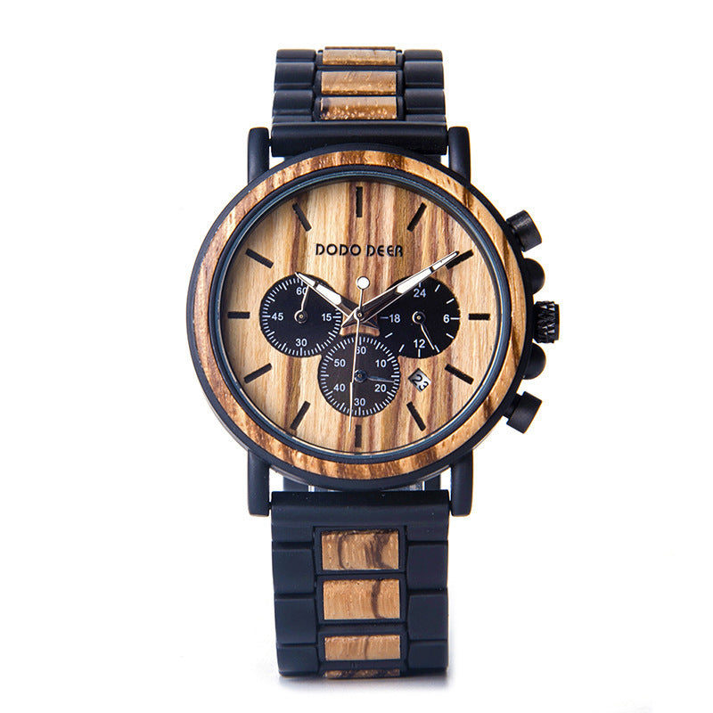 Luxury Wood Stainless Steel Men Watch Stylish Wooden