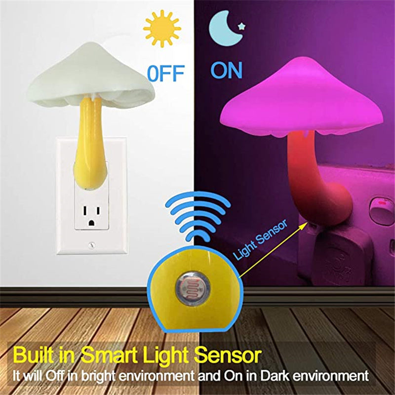 LED Night Light Mushroom Wall Socket Lamp EU US AU Plug Warm-White light.