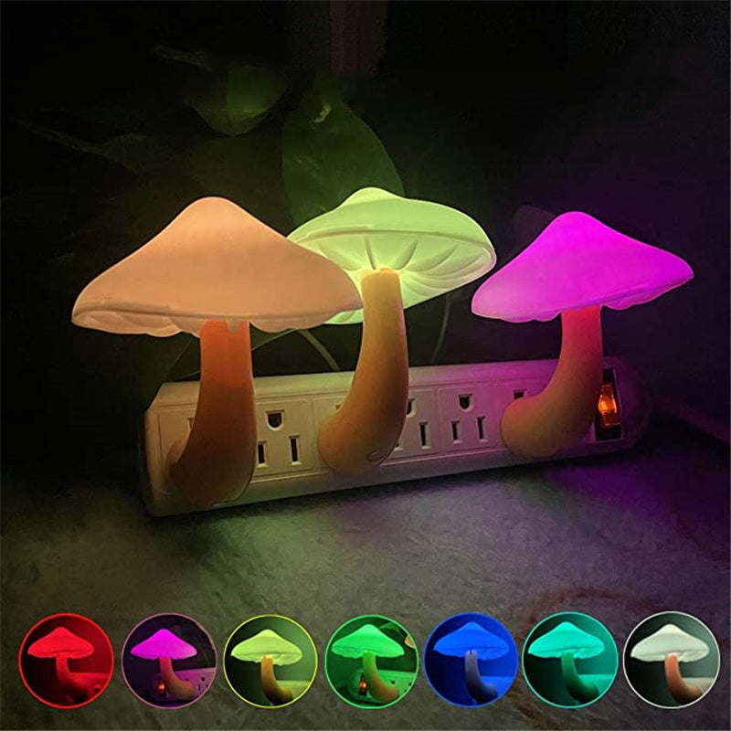 LED Night Light Mushroom Wall Socket Lamp EU US AU Plug Warm-White light.