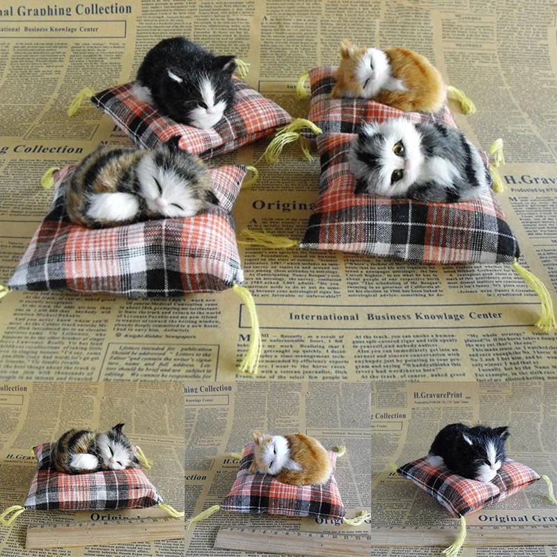 Yeknu Artificial Mini Sleeping Cats on Cloth Pad