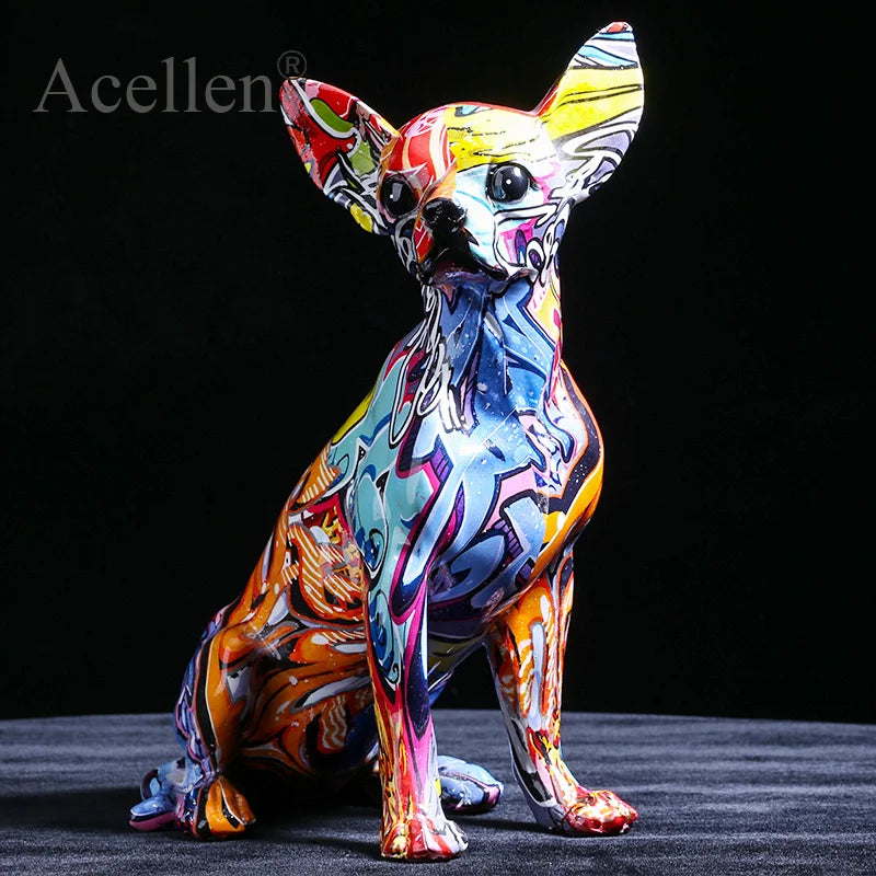 Creative Color Chihuahua Dog Statue Resin