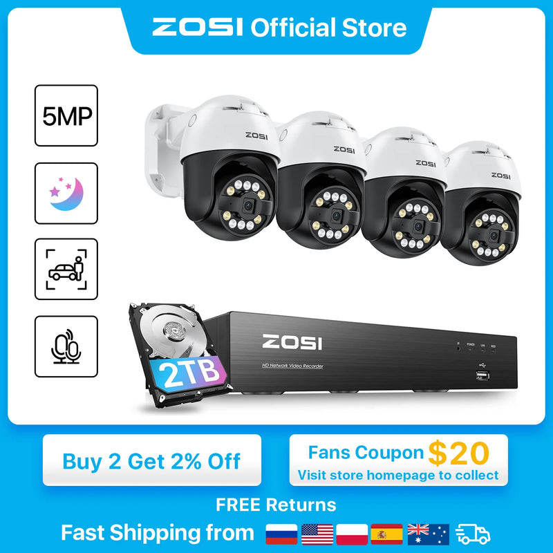 ZOSI 8CH 5MP PTZ Security POE IP Camera System