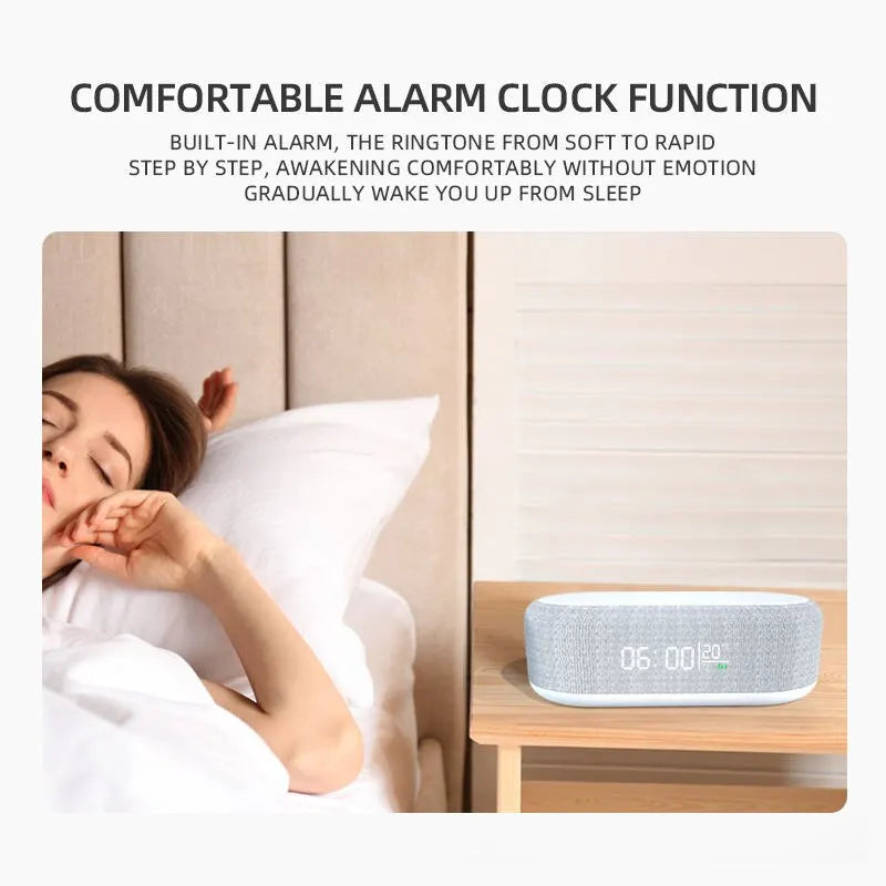 Wireless Charger Alarm Clock Time LED Light Thermometer Earphone Phone Charger