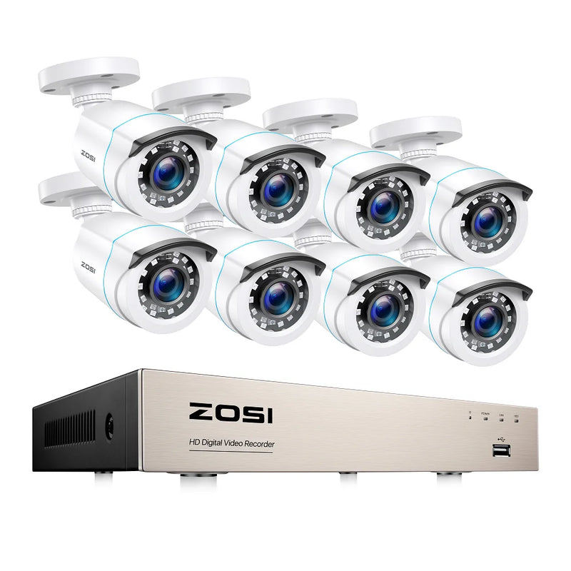 ZOSI 8CH CCTV System H.265+ 5MP Lite HD-TVI DVR kit 8 1080p 2MP