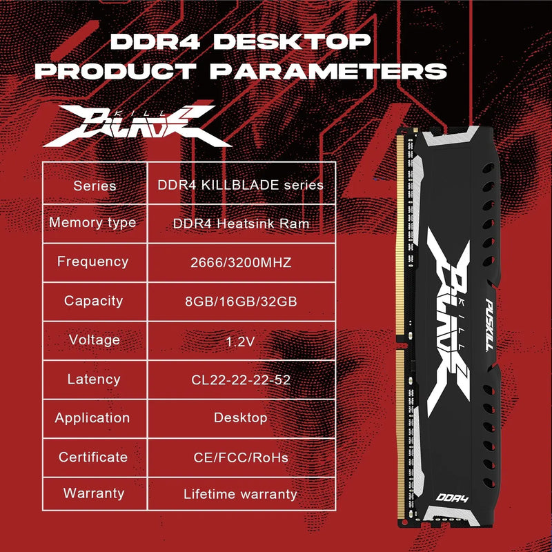 PUSKILL Memória RAM DDR4 16GB 8GB 1.2V 3200MHz 2666MHz