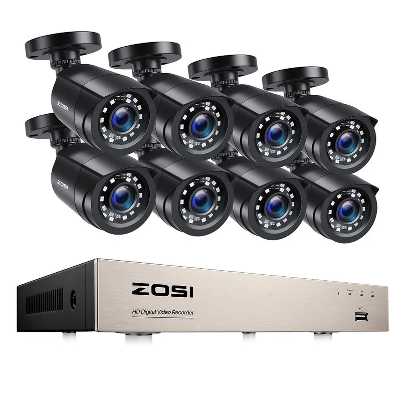 ZOSI 8CH CCTV System H.265+ 5MP Lite HD-TVI DVR kit 8 1080p 2MP