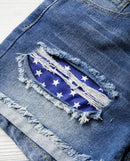 Flag Printed Patch Denim Shorts