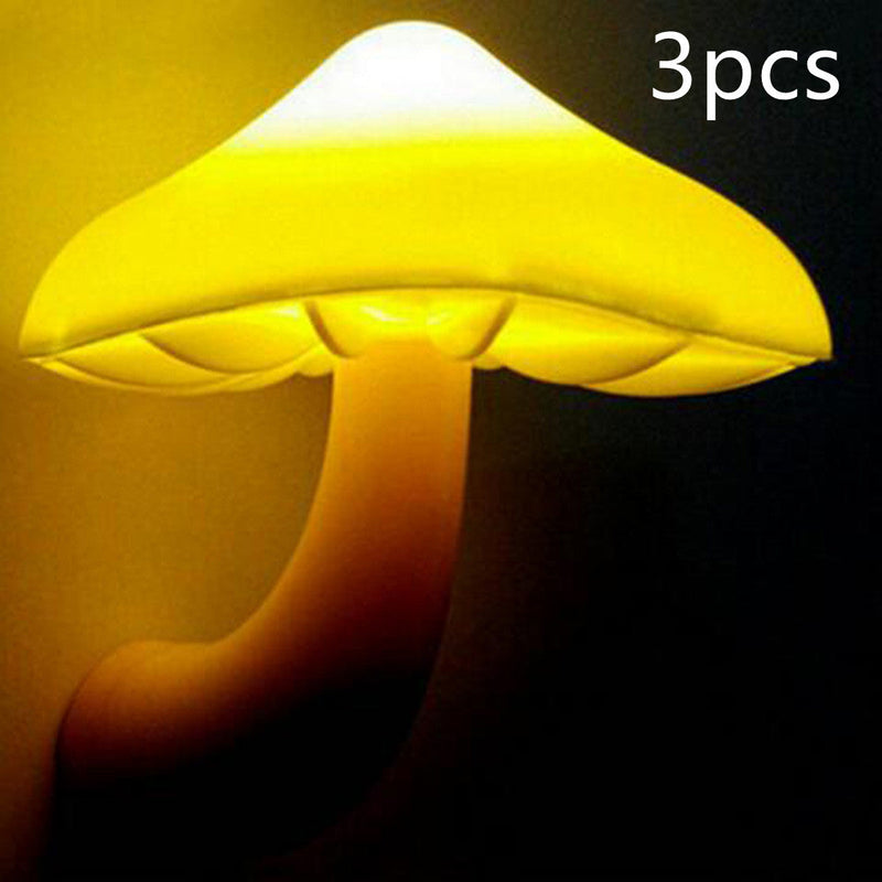 LED Night Light Mushroom Wall Socket Lamp EU US AU Plug Warm-White light.